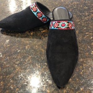 Johnny Was black suede mules with embroidery size 8